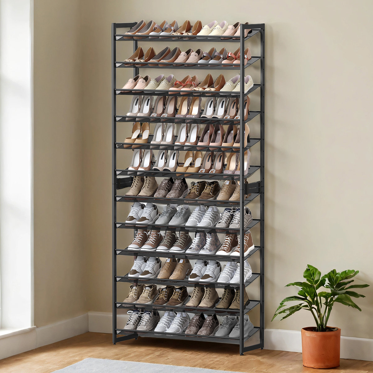 Abbi 48-60 Pair Stackable Shoe Rack, with Adjustable Flat or Angled Shelves